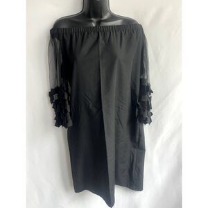 Black Off Shoulder Shift Dress Cocktail Classy LBD Size S Frilly Sleeve Details